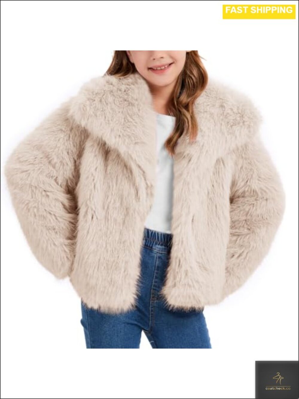Girls Faux Fur Coat Fluffy Open Front Winter Shaggy Jacket